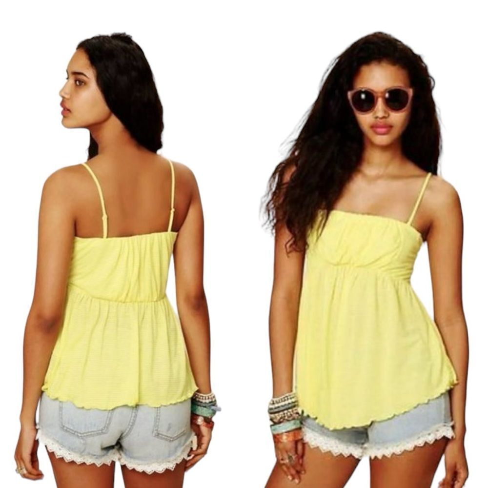 Free people, yellow and white striped summer top with thin straps, size medium
